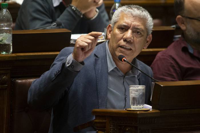 Felipe Carballo, durante una sesión de la Cámara de Diputados en el Palacio Legislativo, en Montevideo (archivo, abril de 2023). · Foto: Ernesto Ryan