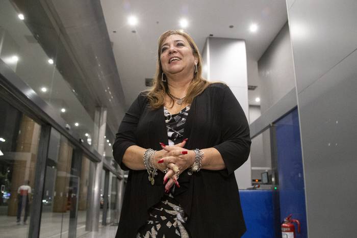 Irene Moreira, luego de reunirse con Luis Lacalle Pou, el 3 de mayo, en la Torre Ejecutiva. · Foto: Camilo dos Santos