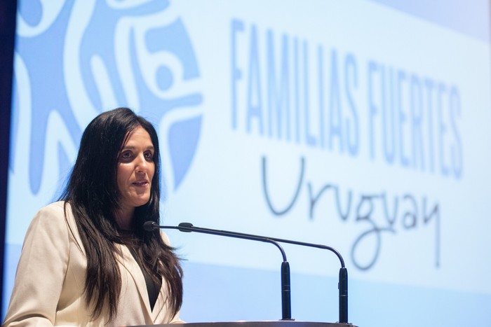 Lorena Quintana en la presentación del plan 2023 del programa Familias Fuertes en la Torre Ejecutiva (archivo, mayo de 2023). · Foto: Alessandro Maradei