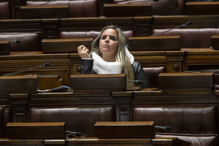 Valentina Dos Santos, el 21 de junio de 2023, en el Parlamento. · Foto: Camilo dos Santos