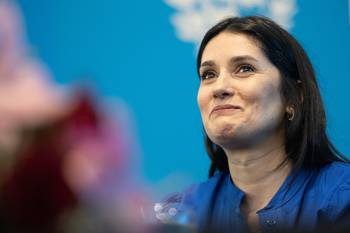 Virginia Cáceres, el 28 de noviembre, durante el acto en la ANEP, en Montevideo.