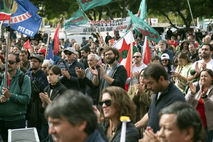 Trabajadores en el acto del 1 de Mayo. · Foto: Alessandro Maradei