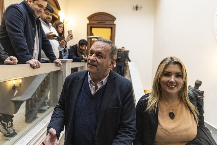 Álvaro Delgado y Valeria Ripoll, el 3 de julio, en la sede del Partido Nacional. · Foto: Ernesto Ryan
