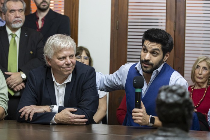 Raúl Batlle y Andrés Ojeda, el 2 de agosto, en la Casa del Partido Colorado, en Montevideo. · Foto: Rodrigo Viera Amaral