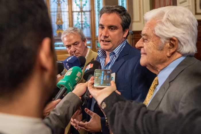 Javier Radiccioni junto a Luis Alberto Heber y Luis Alberto Lacalle Herrera (archivo, setiembre de 2024). · Foto: Martín Varela Umpiérrez