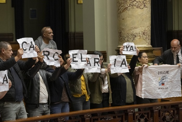 Organización de Funcionarios Penitenciarios, durante una interpelación, en el Palacio Legislativo (archivo, octubre de 2024). · Foto: Rodrigo Viera Amaral