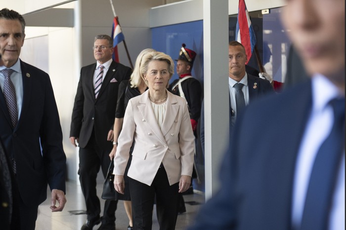 Ursula von der Leyen, el 5 de diciembre, tras la reunión con Luis LAcalle Pou en la Torre Ejecutiva. · Foto: Alessandro Maradei