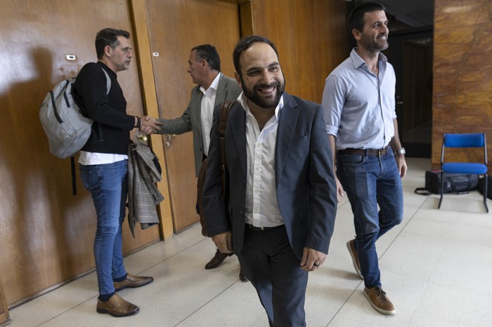 Gonzalo Civila, Federico Graña, Arturo Torres y Alejandro Sciarra, en la sede del Ministerio de Desarrollo Social. · Foto: Rodrigo Viera Amaral