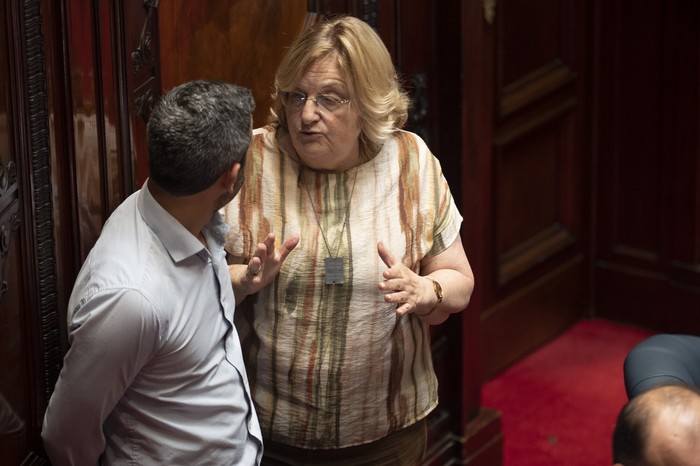 Graciela Bianchi y Daniel Caggiani, el 14 de enero, durante la Comisión Permanente en el Palacio Legislativo. · Foto: Alessandro Maradei