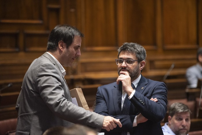 Conrado Rodríguez y Adrián Juri, en la Cámara de Diputados, el 18 de febrero. · Foto: Gianni Schiaffarino