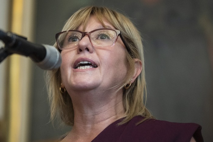 Cristina Lustemberg, durante el acto en que asumió su cargo de ministra de Salud Pública, el 7 de marzo. · Foto: Alessandro Maradei