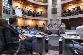 El intendente Mauricio Zunino en la Junta Departamental, el 11 de marzo. · Foto: Rodrigo Viera Amaral