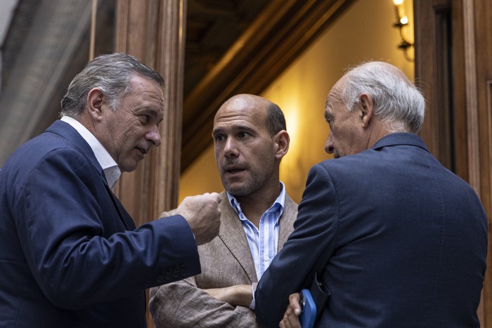 Álvaro Delgado, Martín Lema y Javier García, el 17 de marzo. · Foto: Ernesto Ryan