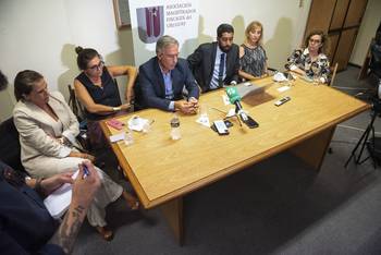 Asociación de Magistrados Fiscales del Uruguay en conferencia de prensa (archivo, marzo de 2025). · Foto: Gianni Schiaffarino