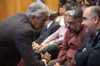 Juan Castillo, Martín Pereira y Joselo López, en Torre Ejecutiva (archivo, abril de 2025). · Foto: Alessandro Maradei