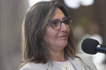 La presidenta de UTE, Andrea Cabrera (archivo, abril de 2025). · Foto: Ernesto Ryan