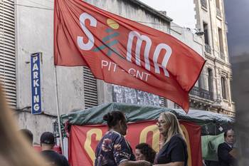 Concentración de SIMA en la Dinatra (archivo, mayo de 2025). · Foto: Ernesto Ryan