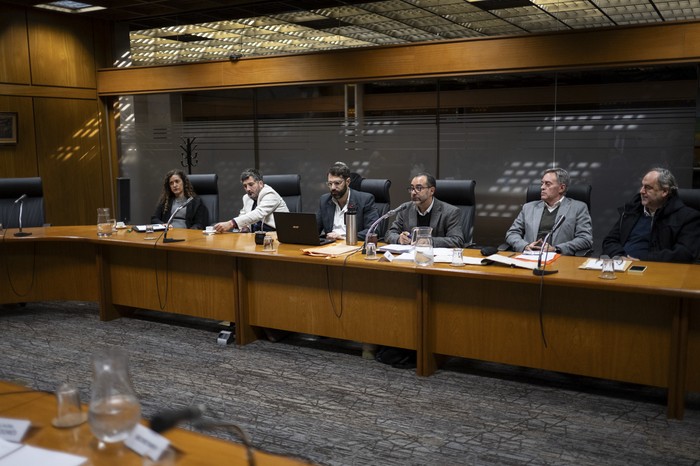 Presencia de el director nacional de Catastro, Andrés Recalde, entre otros jerarcas del Ministerio de Economía y Finanzas en la Comisión de Vivienda y Territorio de la Cámara de Diputados.

l · Foto: Mara Quintero