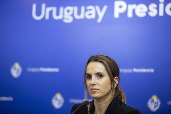 Carolina Ache, durante una conferencia de prensa en la Torre Ejecutiva, en Montevideo (archivo, marzo de 2020). · Foto: Ernesto Ryan
