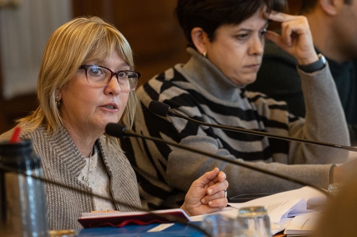 Cristina Lustemberg y Fernanda Nozar, el 24 de junio, en la comisión bicameral. · Foto: Mara Quintero