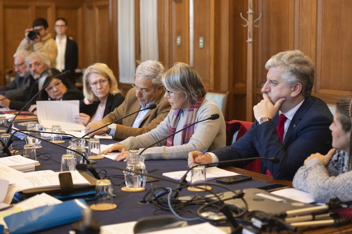 Gabriela Mota en la comisión bicameral encargada de tratar la integración de la Institución Nacional de Derechos Humanos (INDDHH), el 26 de junio. · Foto: Alessandro Maradei