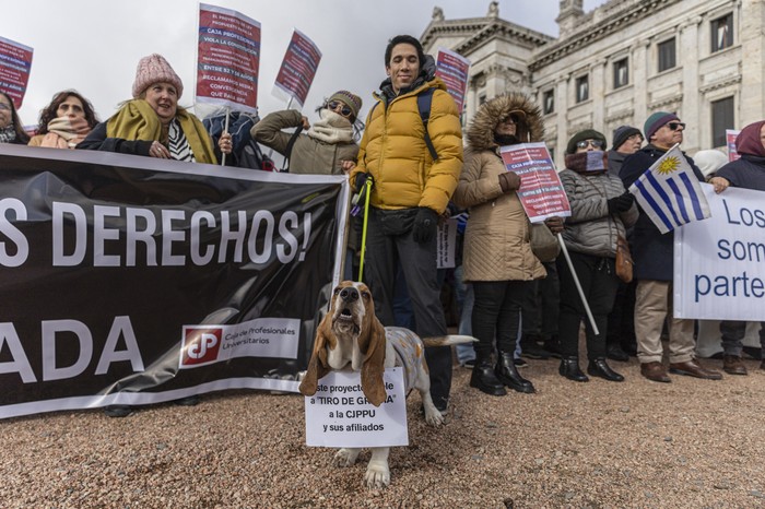 Movilización de jubilados y cincuentones contra la reforma de la caja profesional en la explanada del palacio legislativo. · Foto: Ernesto Ryan