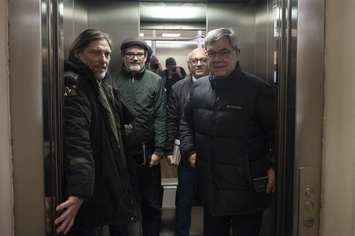 Dirigentes del Pit Cnt llegan a una reunión del Consejo Superior Tripartito. · Foto: Alessandro Maradei