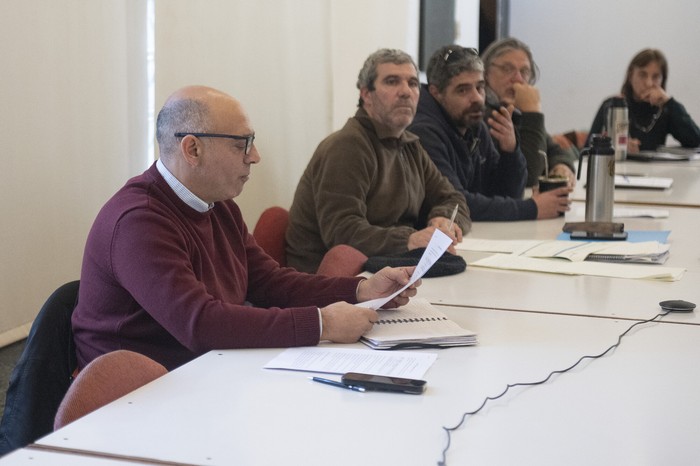 Marcelo Abdala durante la Mesa Ejecutiva, el 4 de julio, en la sede del PIT-CNT. · Foto: Alessandro Maradei