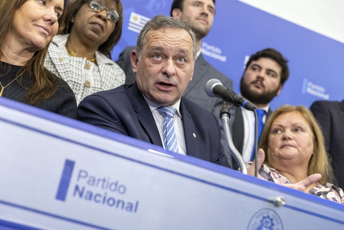 Álvaro Delgado, el 7 de julio, en el directorio del Partido Nacional. · Foto: Rodrigo Viera Amaral