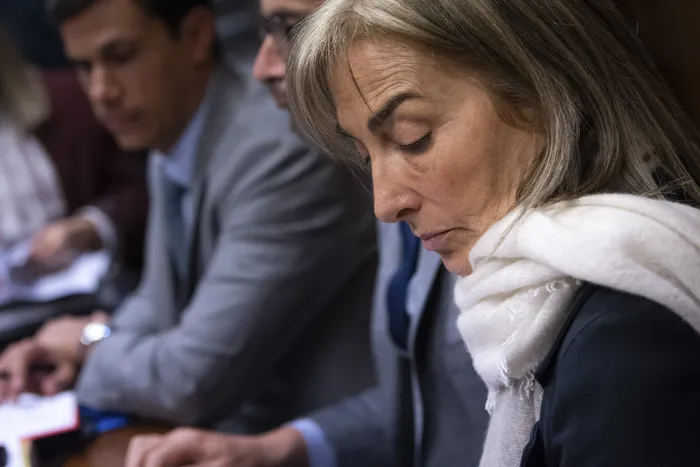 Daniela Cabral durante una audiencia sobre Conexión Ganadera, el 17 de Julio de 2025, en el Juzgado de la calle Juan Carlos Gómez. · Foto: Gianni Schiaffarino