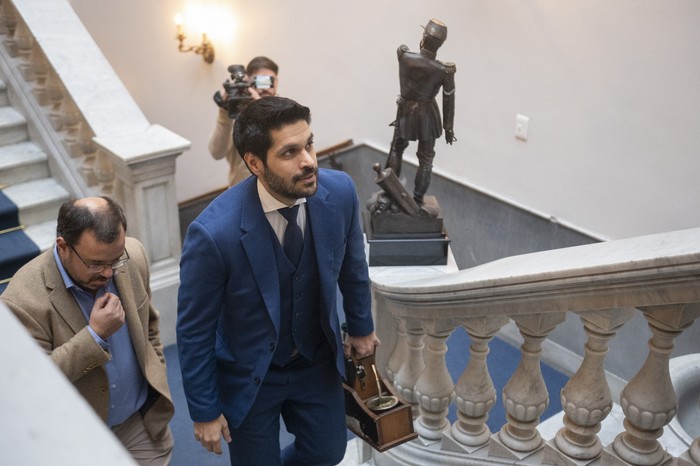 Andrés Ojeda y Felipe Schipani en la casa del Partido Naciona. · Foto: Alessandro Maradei