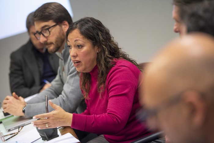 Fernanda Cardona, durante el primer consejo de Industria, en el MIEM. · Foto: Gianni Schiaffarino