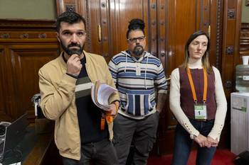 Enrique Méndez, Pedro Toledo e Inés Abín, el 14 de agosto, en la Comisión de Asuntos Laborales del Senado. · Foto: Rodrigo Viera Amaral
