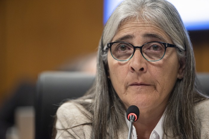 La ministra Lucía Etcheverry en la Comisión de Presupuesto Integrada con Hacienda. · Foto: Gianni Schiaffarino