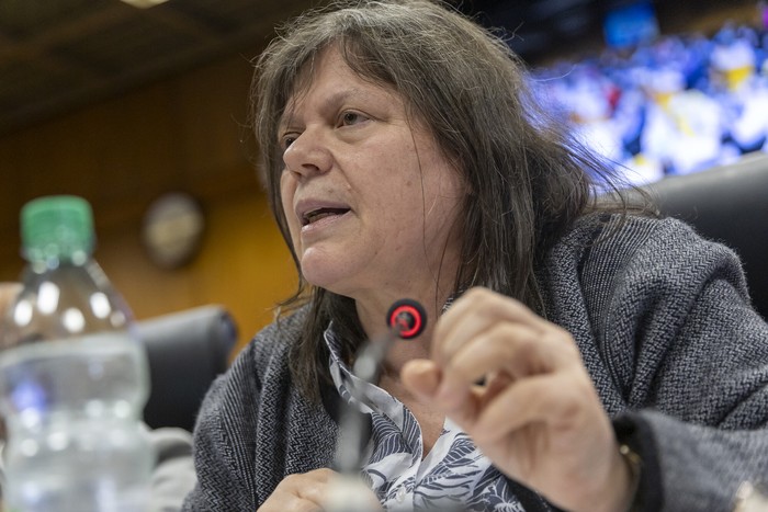 Mónica Ferrero, el 29 de octubre, en la Comisión hacienda Integrada con Presupuesto, en el edificio anexo al Palacio Legislativo, en Montevideo. · Foto: Rodrigo Viera Amaral