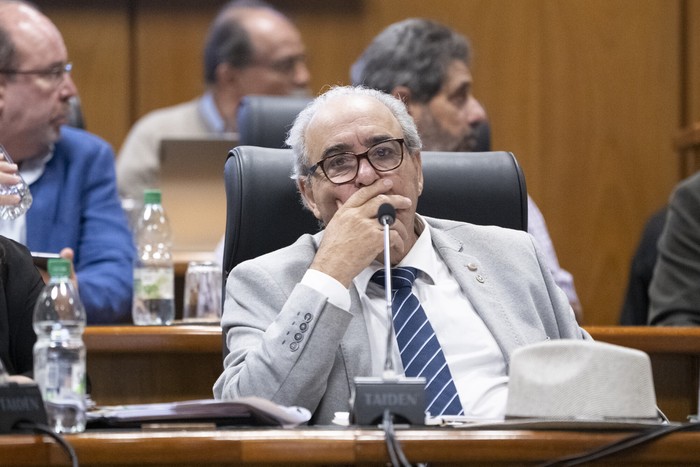 Alfredo Fratti, este lunes, en la Comisión de Presupuesto integrada con Hacienda del Senado. · Foto: Gianni Schiaffarino