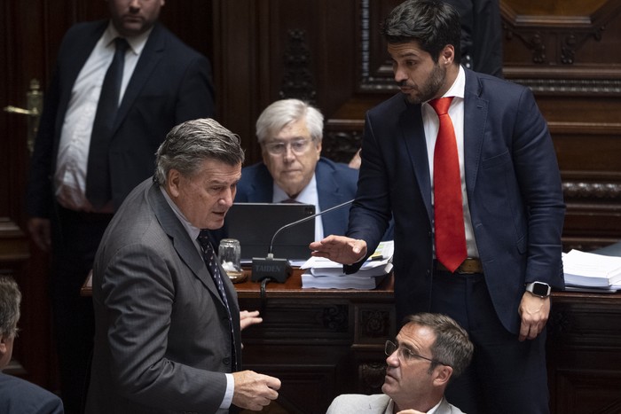 Pedro Bordaberry, Tabaré Viera, Andrés Ojeda y Martín Melazzi, el 26 de noviembre, en el Senado. · Foto: Gianni Schiaffarino