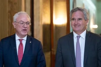 Mario Lubetkin y Rogelio Frigerio, en el Ministerio de Relaciones Exteriores (archivo, noviembre de 2025). · Foto: Alessandro Maradei