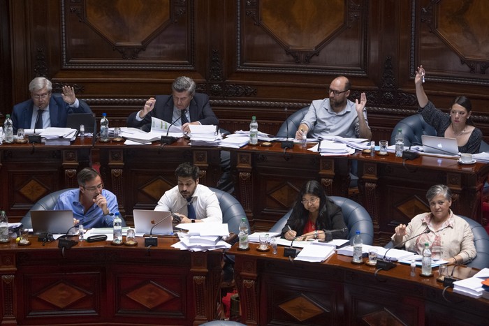 Durante la sesión en la Cámara de Senadores, ayer, en el Palacio Legislativo. · Foto: Gianni Schiaffarino