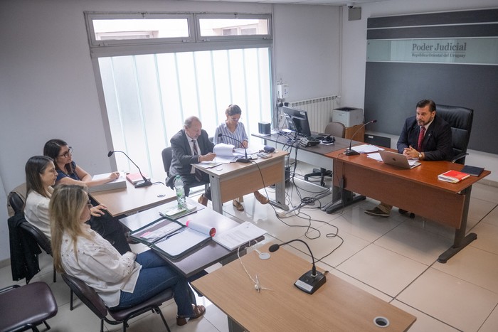 Audiencia por desvío de dinero de fondo de vivienda de la construcción, en elJuzgado de Crimen Organizado de 1ª turno en Juan Carlos Gómez · Foto: Gianni Schiaffarino