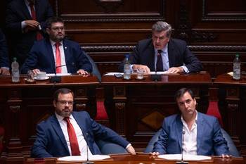 Adrián Juri, Pedro Bordaberry, Felipe Schipani y Conrado Rodríguez, el 27 de enero, durante la Comisión Permanente en el Palacio Legislativo. · Foto: Gianni Schiaffarino