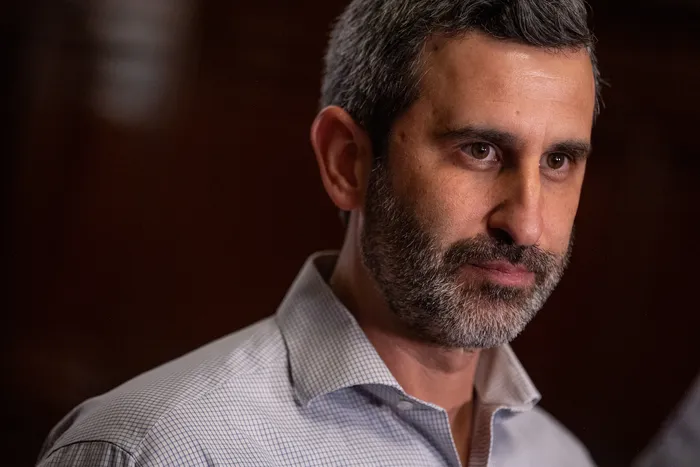 Daniel Caggiani, el 10 de febrero, en rueda de prensa en el Palacio Legislativo. · Foto: Gianni Schiaffarino