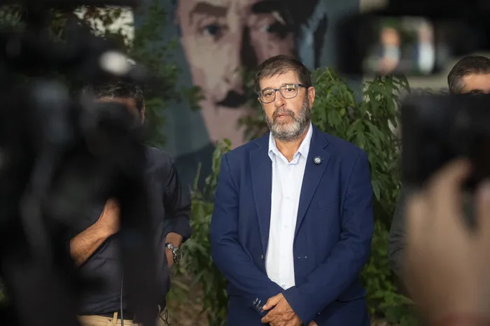 Fernando Pereira, en rueda de prensa, el 3 de marzo, en la Huella de Seregni, en Montevideo. · Foto: Alessandro Maradei