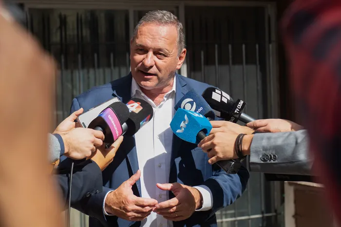 Álvaro Delgado, en la sede de Sindicato Policial, el 8 de abril · Foto: Alessandro Maradei