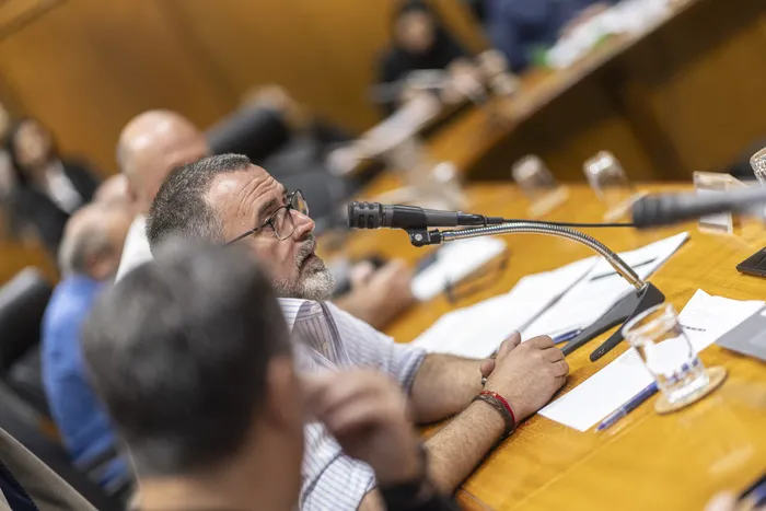 Matías Carámbula, el 13 de abril, en el edificio anexo del Palacio Legislativo. · Foto: Ernesto Ryan