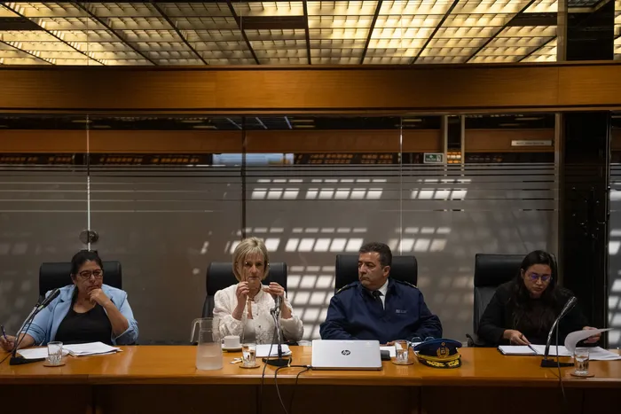 Autoridades del Ministerio del Interior el 14 de abril, en el edificio Anexo del Palacio Legislativo, el martes 14 de abril · Foto: Alessandro Maradei