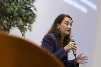 Valeria Csukasi durante la actividad realizada por la Cámara de Comercio sobre el acuerdo Mercosur-UE, el 16 de abril. · Foto: Ernesto Ryan