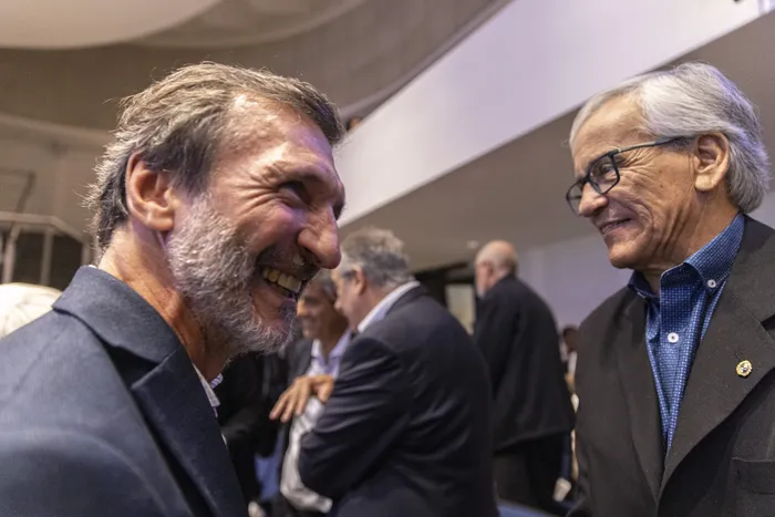 Miguel Venturiello y Juan Castillo, el 16 de abril, en la Torre Ejecutiva. · Foto: Ernesto Ryan