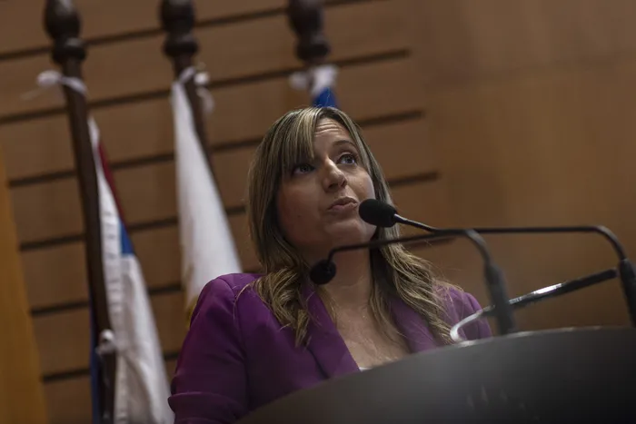 Valentina Perrota, durante la resentacion del Plan Nacional de Cuidados en Torre Ejecutiva, el 20 de abril · Foto: Ernesto Ryan
