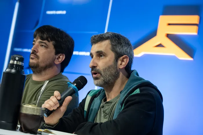 Pedro Irigoin y Daniel Caggiani, el 25 de abril, en la sede del MPP. Foto: Inés Guimaraens